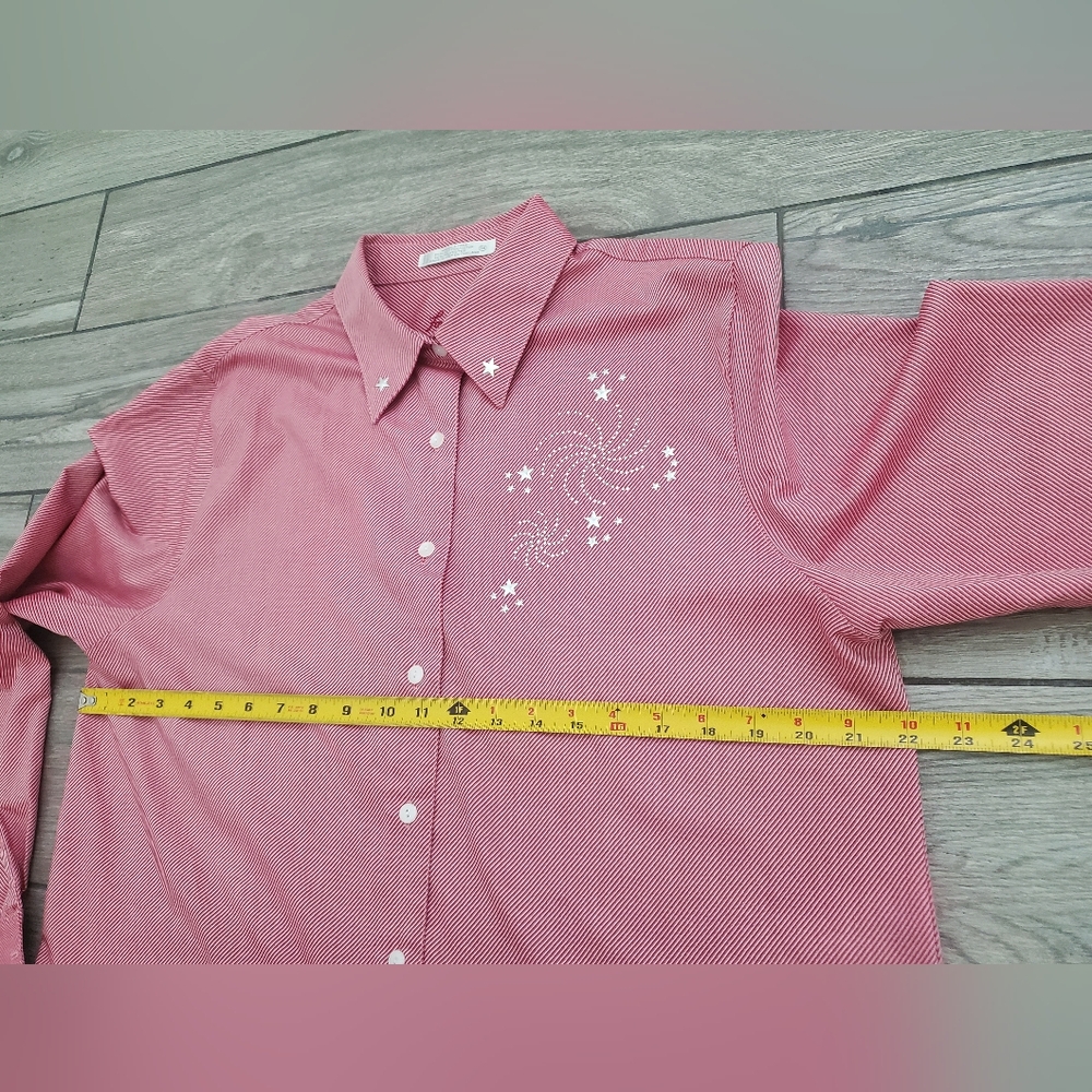 vintage Foxcroft cotton blend red striped star embellished shirt plus size 14